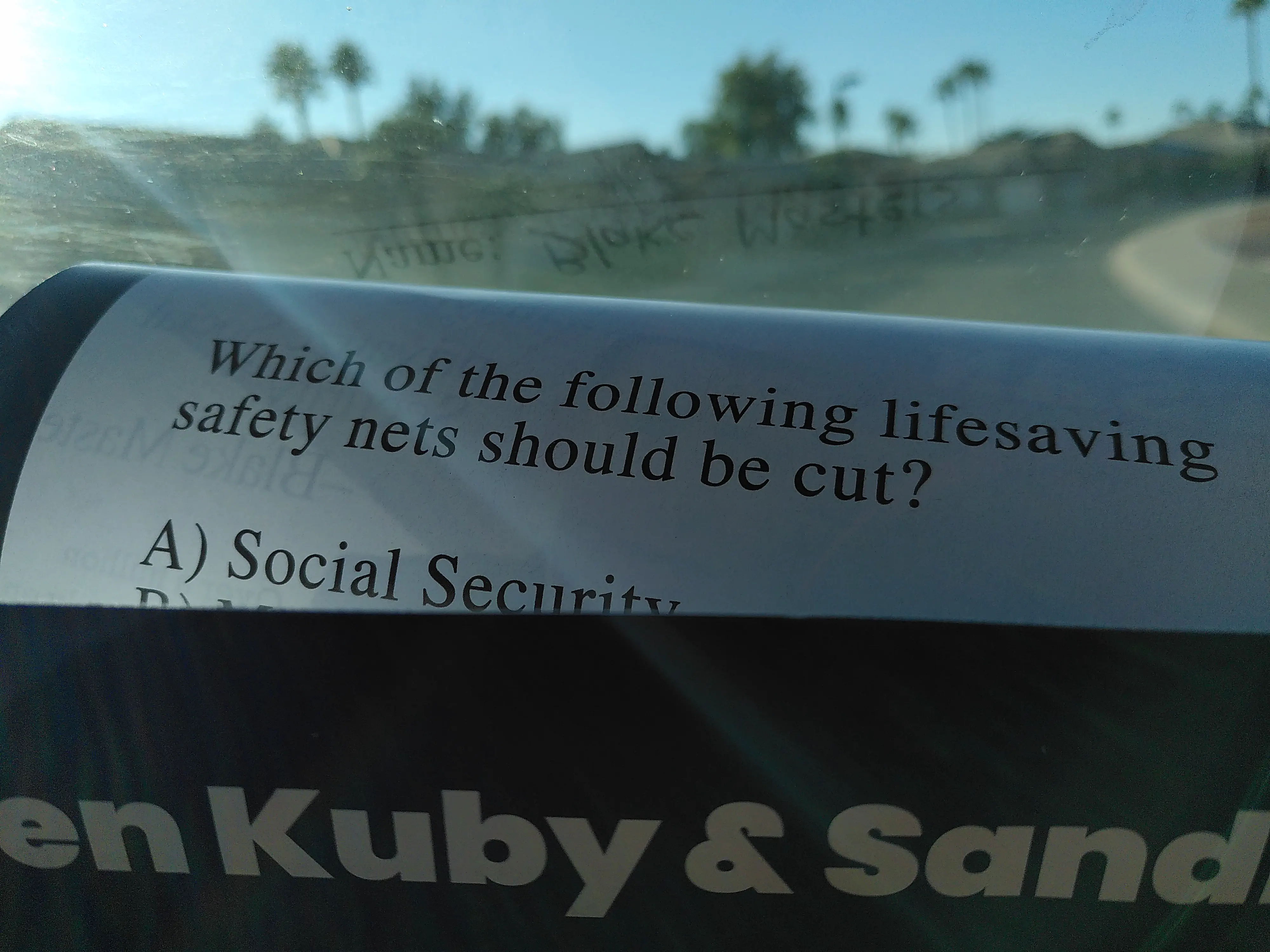 A political leaflet asking voters ‘which of the following lifesaving safety nets should be cut?’