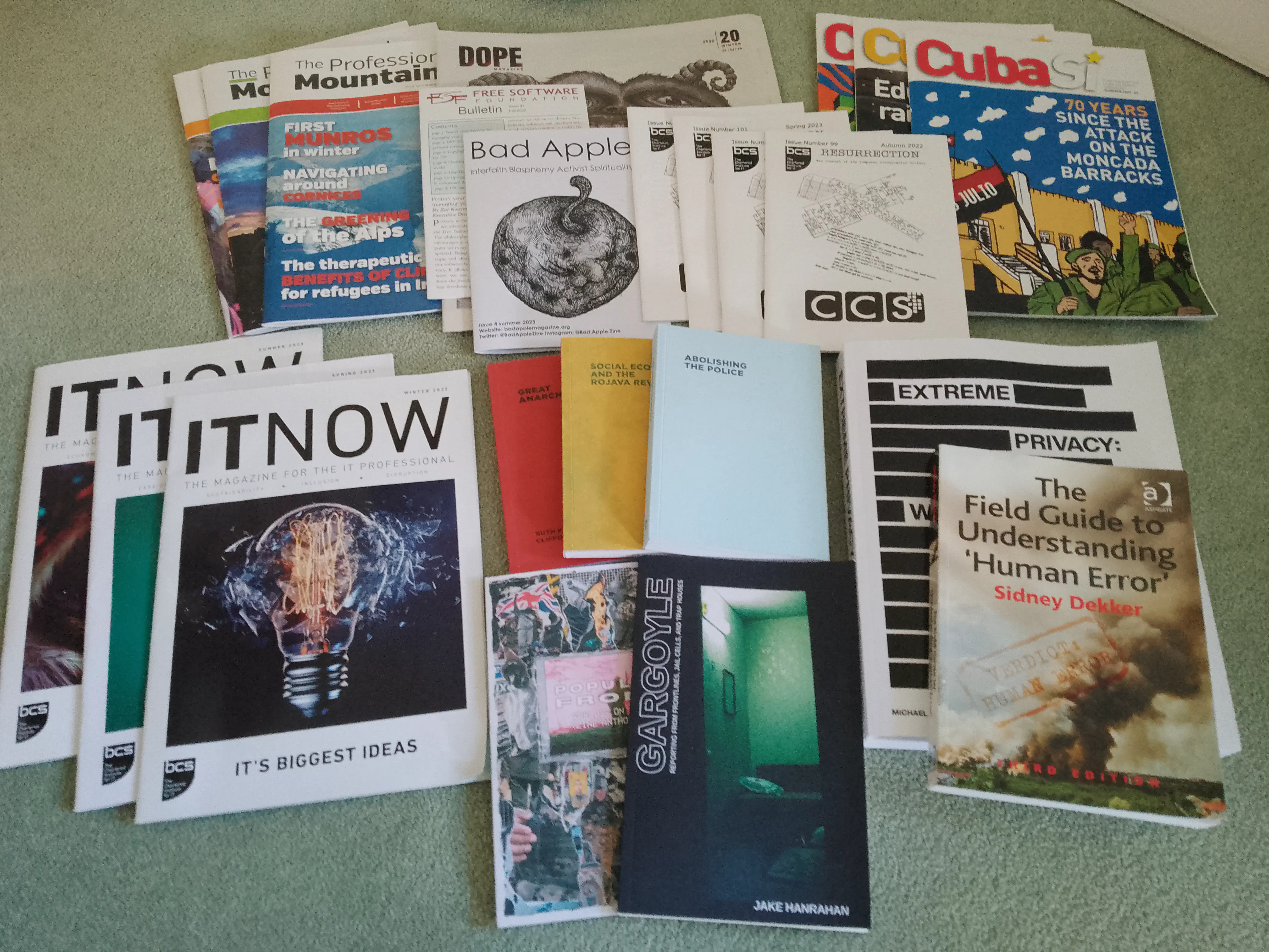 A pile of magazines and books
