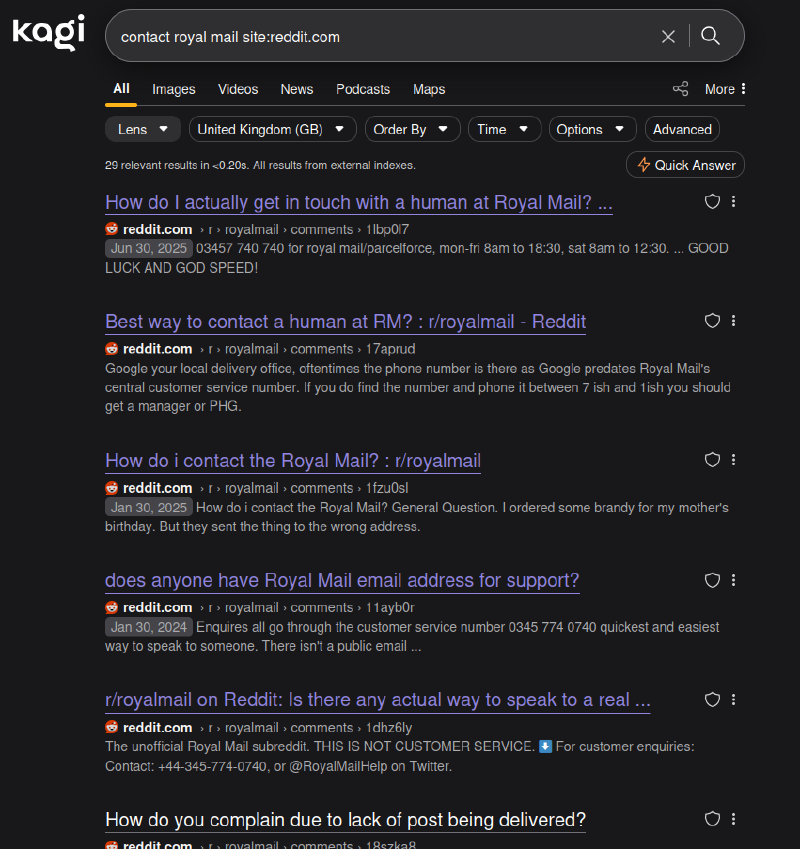 Search engine results for a search of 