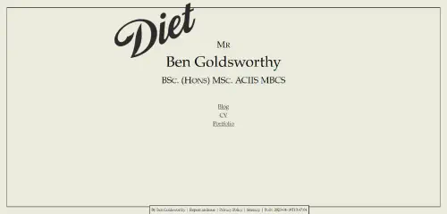 A screenshot of my new static site with 'Diet' over it