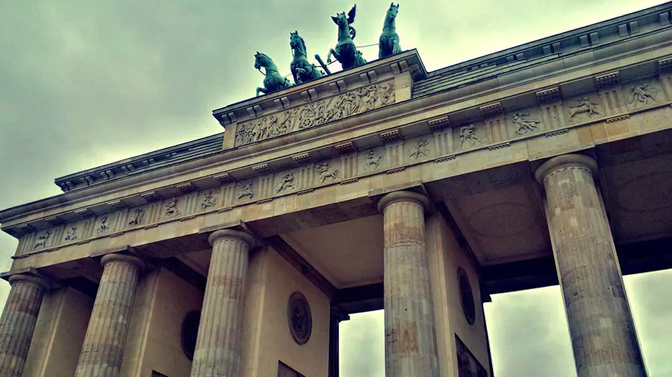 The Brandenburg Gate, seen from below