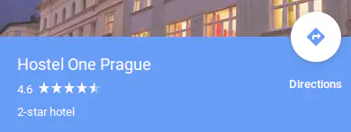 Google Reviews for Hostel One Prague, claiming it has both a 2- and a 5-star rating