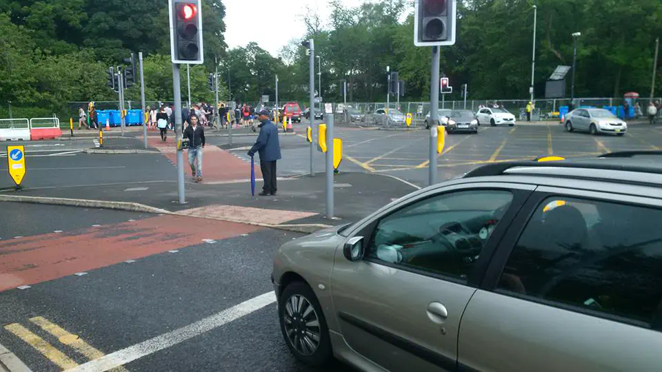 A busy road junction outside Parklife Festival