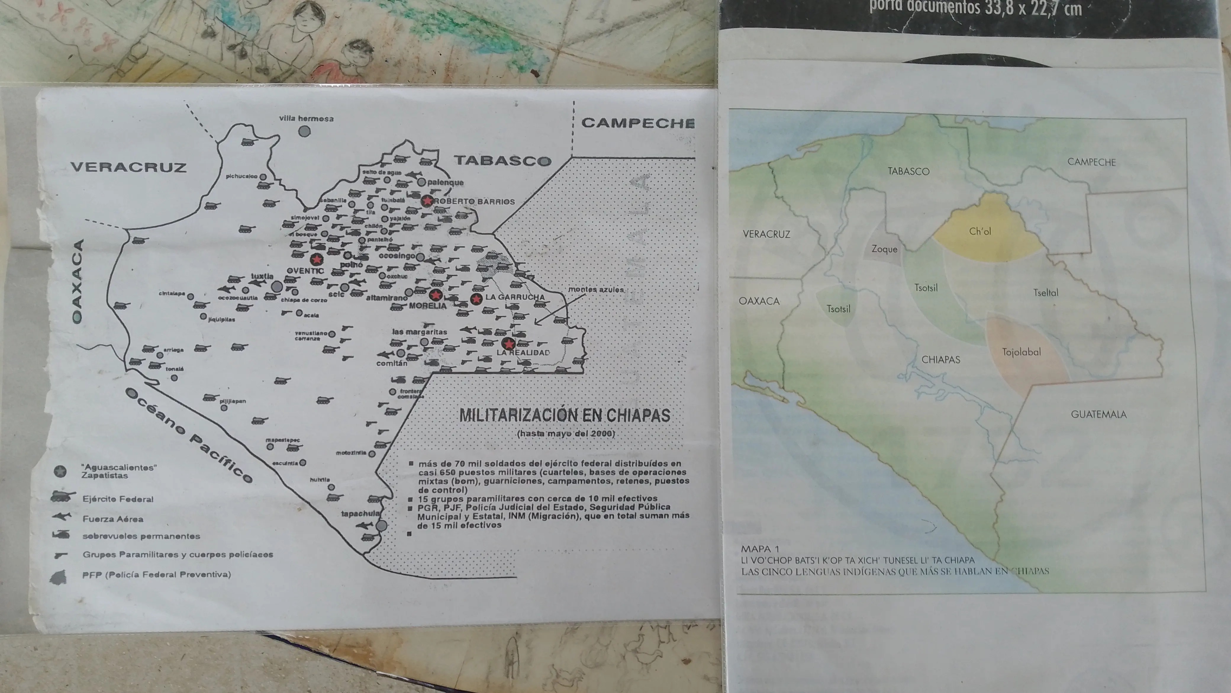 Map depicting military bases located within Chiapas