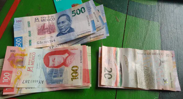 Several denominations of Mexican pesos