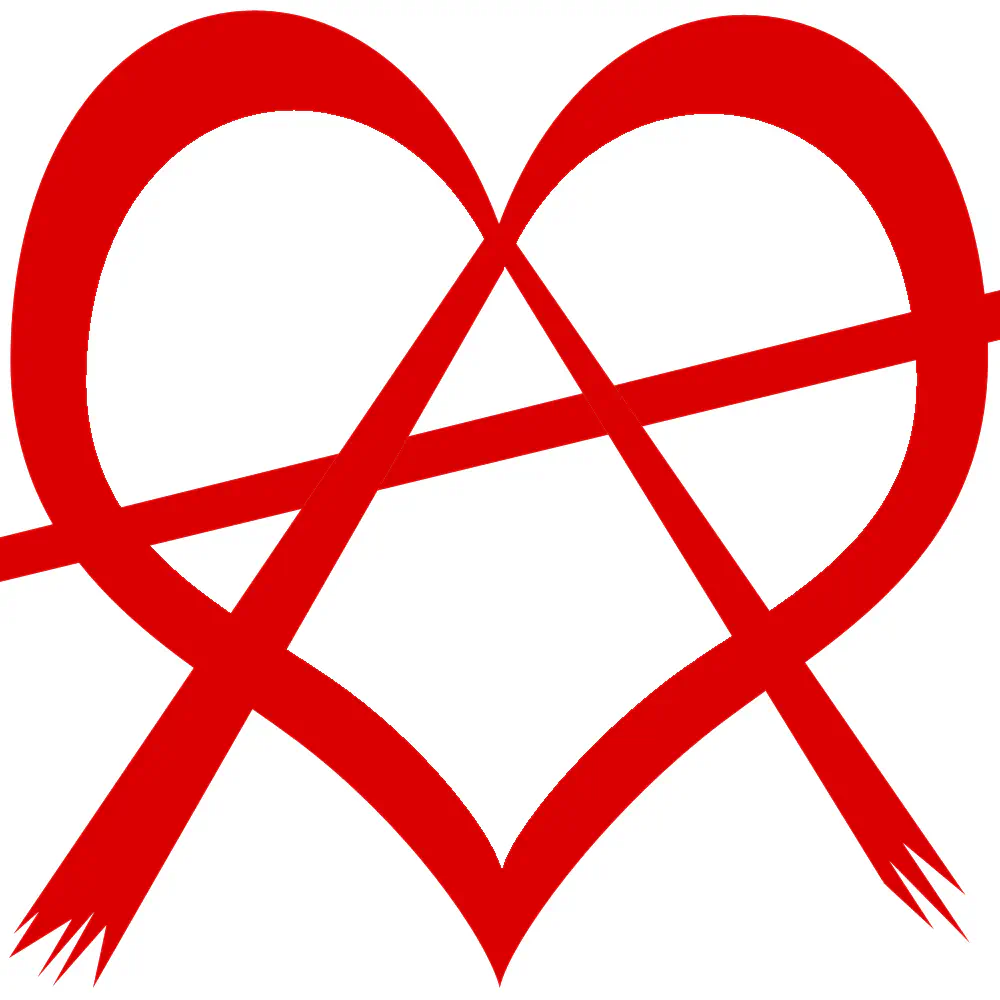 Capital 'A' enclosed within a stylised heart