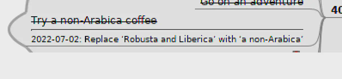 A screnshot of my amended coffee-related goal in Freemind