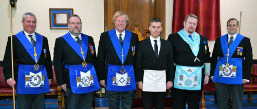 Group of men in Masonic regalia, including the author
