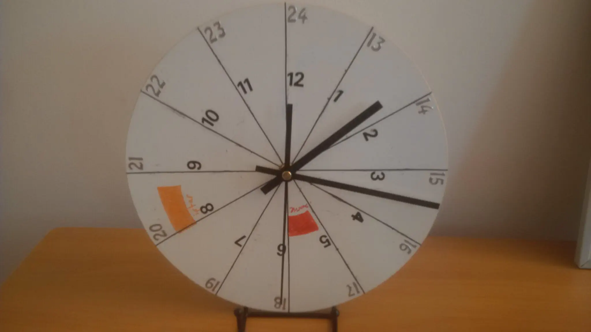 Clock face with Ramadan fasting times drawn on it