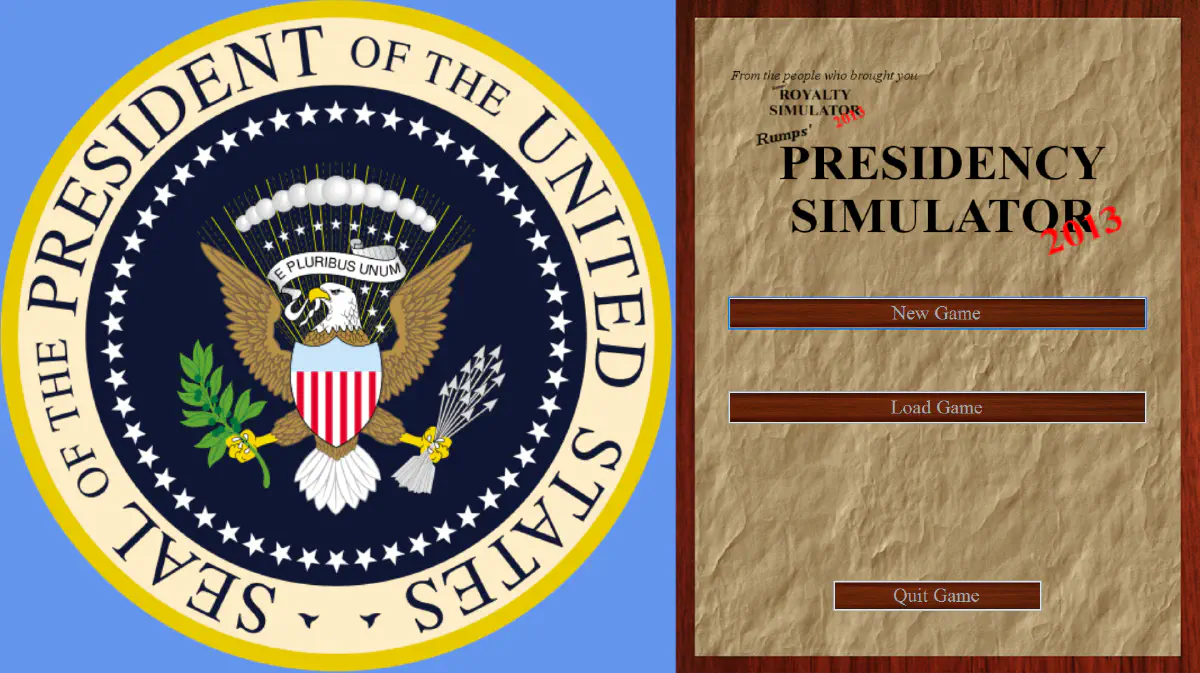 Presidency Simulator 2013 main menu