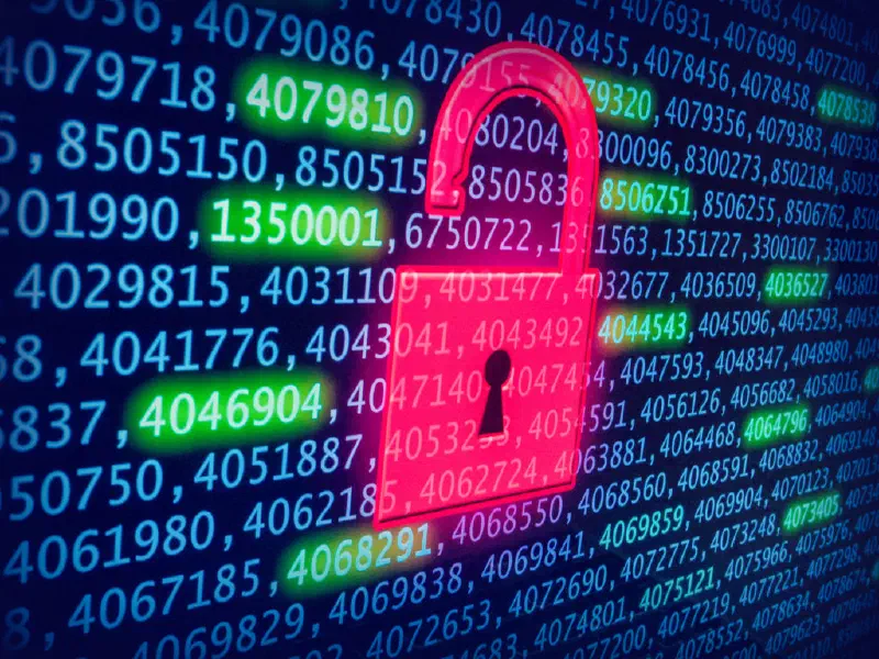 Red padlock against a background of numbers