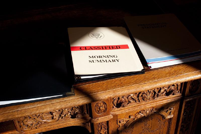 Classified document on a desk