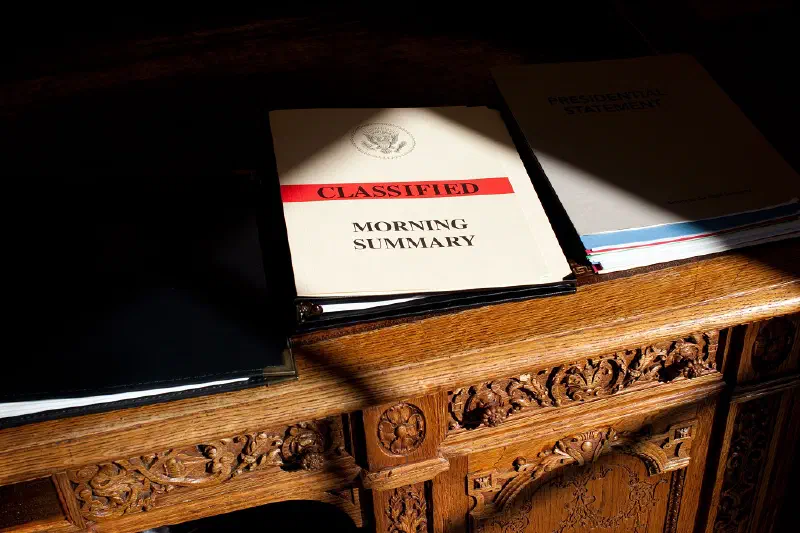 Classified document on a desk