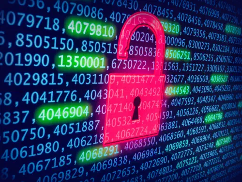 Red padlock against a background of numbers